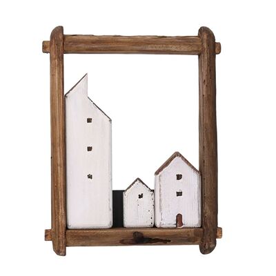 Quadretto mare cornice legno case bianche 24x29,5  38841