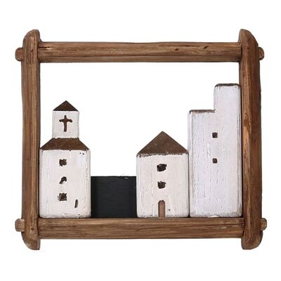 Quadretto 29x24,5 cornice legno casette bianche  38838