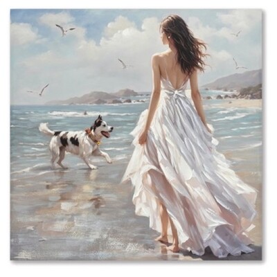 Quadro ragazza al mare capelli al vento brezza marina 80x80  42986
