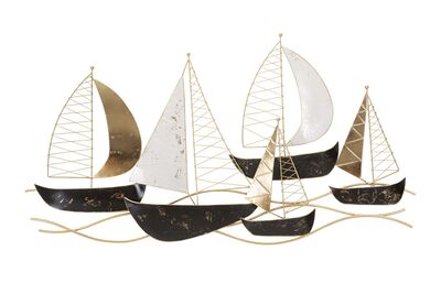Quadro in metallo 3d barche a vela onde mare dorate 115x63 40505 COLORI E LUCI