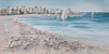 Quadro moderno spiaggia con barche e villaggio marino 120x60  42812