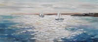 Quadro moderno mare azzurro barche a vela e dettagli in rilievo 150x65  42363