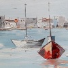 Ulteriore dettaglio di Quadro materico scorcio di mare vela rossa e faro 120x60  42361