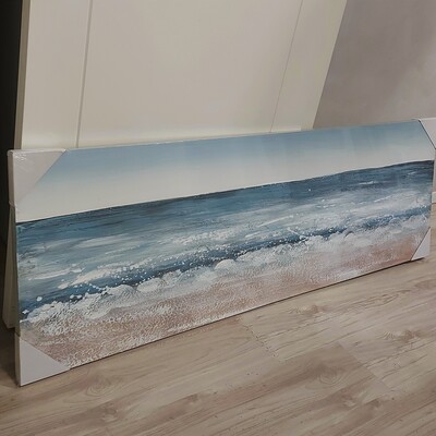 Quadro dipinto con mare e onde sulla spiaggia 150x50  38377