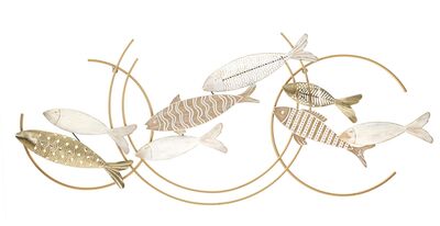 Decorazione pareti quadro grande onde a cerchio con pesci 142,9x61,60  40753