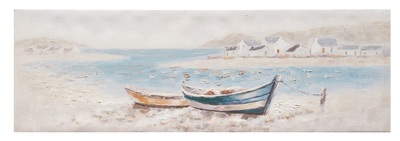Quadro paesaggio di mare spiaggia con barche 90x30cm  42175