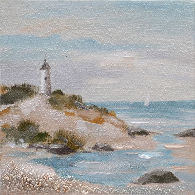 Quadro 30x30 paesaggio marino con faro  41380