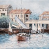 Quadretto 30x30 paese sul mare con barche a vela  41389