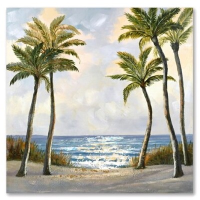 Quadro dipinto poesia del mare 80x80 con palme  43061