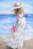 Quadro 80x120 verticale ragazza abito fiori spiaggia sfondo mare e gabbiani 39908 COLORI E LUCI