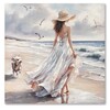 Quadro mare ragazza passeggia sulla spiaggia con cagnolino 80x80  42985