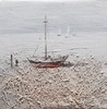 Quadretto 30x30 dipinto su tela spiaggia con barca  41376