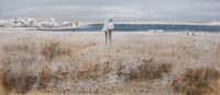 Quadro spiaggia con cespugli e barche a vela sul mare in lontananza 150x65 42371 COLORI E LUCI
