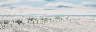 Quadro dipinto su tela spiaggia con cespugli e mare 90x30  42367