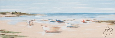 Quadro dipinto su tela 90x30 barche a vela sul mare  42368