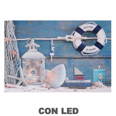 Quadro stampa vibrazioni del mare salvagente conchiglie led 60x40 43559 COLORI E LUCI