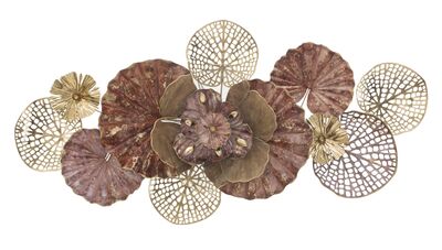 Quadro composizione in metallo fiori e foglie toni rame e marrone 118x58  40902