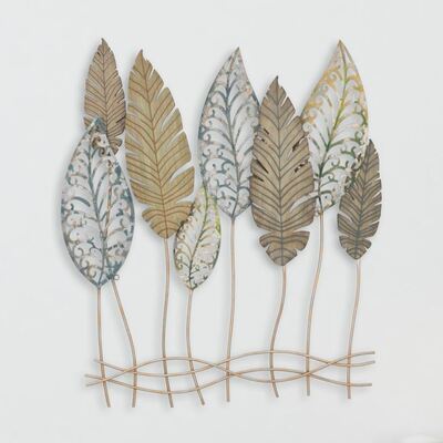Quadro in metallo design composizione in rilievo di foglie 87x75cm  40304