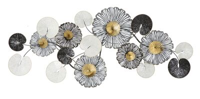 Composizione quadro in metallo grande 143x64 fiori e foglie  40645