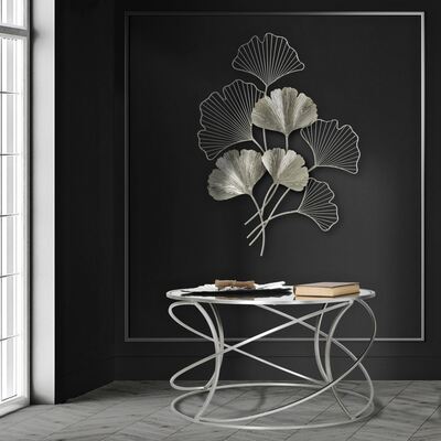 Decorazione a quadro in metallo argento foglie griglia 62x86  40444