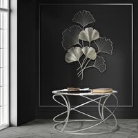 Decorazione a quadro in metallo argento foglie griglia 62x86  40444