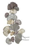 Decorazione grande verticale quadro in metallo argento scuro oro foglie di ginkgo 76x126  41202