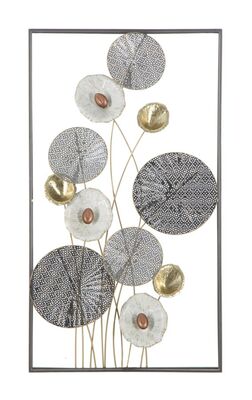 Decorazione astratta con dettagli oro e rame con fiori e cerchi 50x90,5cm  40383