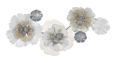Decorazione da appendere fiori bianchi su metallo sfumature grigie 119x60cm  40380
