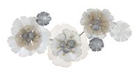 Decorazione da appendere fiori bianchi su metallo sfumature grigie 119x60cm  40380