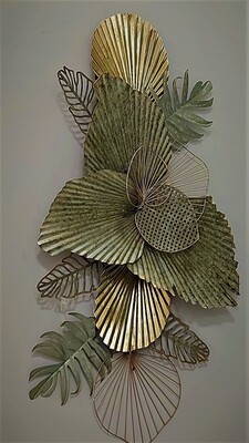 Decorazione da parete quadro foglie in metallo grande 134x69,9 verde oro 39322 COLORI E LUCI