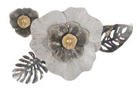 Decorazione quadro in metallo 3d fiore bianco con foglioline  41199