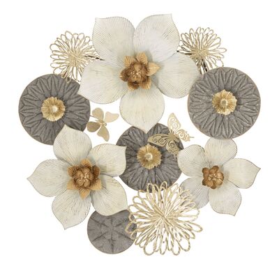 Decorazione da parete magnifica corona di fiori con farfalle e pompn 72,4x74  40951