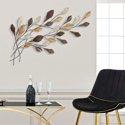 Decorazione quadro moderno in metallo ramo con foglie  40446