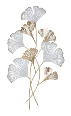 Decorazione grande e semplice da parete foglie Ginkgo bianco e oro 58x104,8  40903