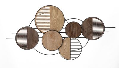 Decoro pannello legno e metallo cerchi e righe 134x69,2  41143