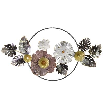 Decorazione da parete quadro metallo cerchio fiori e foglie 91,4 x 49,5 40165 COLORI E LUCI