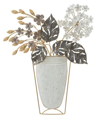 Decoro da parete quadro in metallo vaso con fiori e foglie 45,5x53  40807