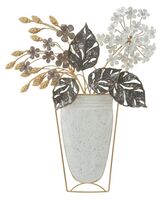 Decoro da parete quadro in metallo vaso con fiori e foglie 45,5x53  40807