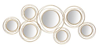 Decorazione pannello parete metallo oro con specchi 124,5x53,5  40648