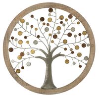 Decoro quadro in metallo albero della vita con cerchio legno 59cm  40957