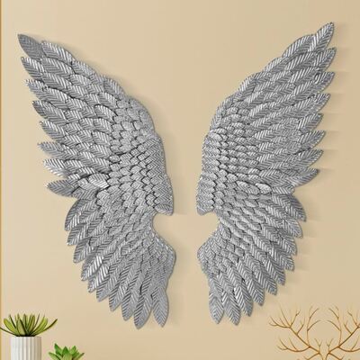 Decoro quadro a pannello coppia ali angelo silver argento 37,5x100 42642 COLORI E LUCI