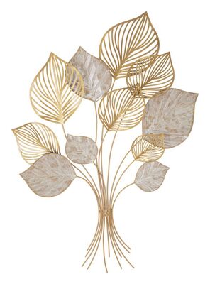 Pannello a quadro decorativo metallo fascio foglie screziate 63x85  41182