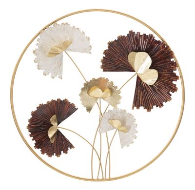 Pannello decorativo in metallo forma rotonda con fiori astratti 61cm  41180
