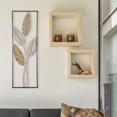Quadro decorativo 3d con foglie in metallo e legno 30,5x91cm  40302