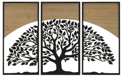 Quadro trittico metallo e legno albero 105x70  42653