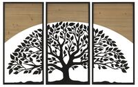 Quadro trittico metallo e legno albero 105x70  42653