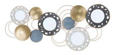 Tonalit&agrave; azzurro oro tortora su quadro astratto in metallo 104x46  41161