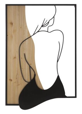 Quadro profilo di donna sinuosa seduta di spalle in ferro e legno 60x90  42652