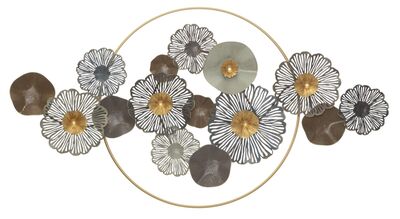 Quadro decorazione in metallo cerchio oro con fiori 155x85  40657