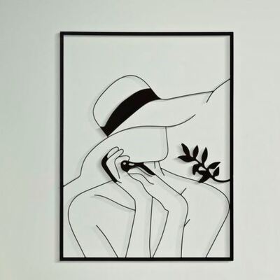 Quadro in filo di metallo decoro di donna pensierosa con cappello 60x80cm  40890